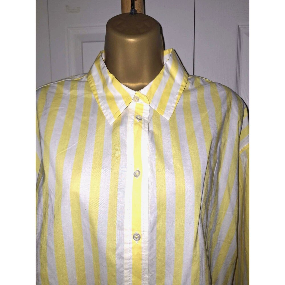 Talbots Yellow Stripe Poplin Button Shirt Women's XL Long Sleeve Preppy Coastal
